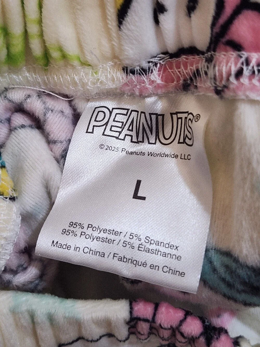 Women's Peanuts Cream Pajama Pants with Pink & Blue Snoopy Winter Print Size L